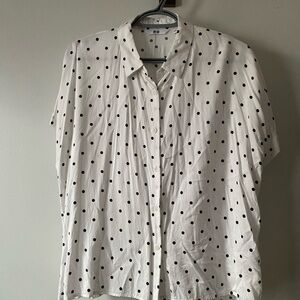 Uniqlo Cream and Black Polka Dot Button-Down Shirt